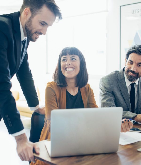 smiling-businesswoman-looking-her-fellow